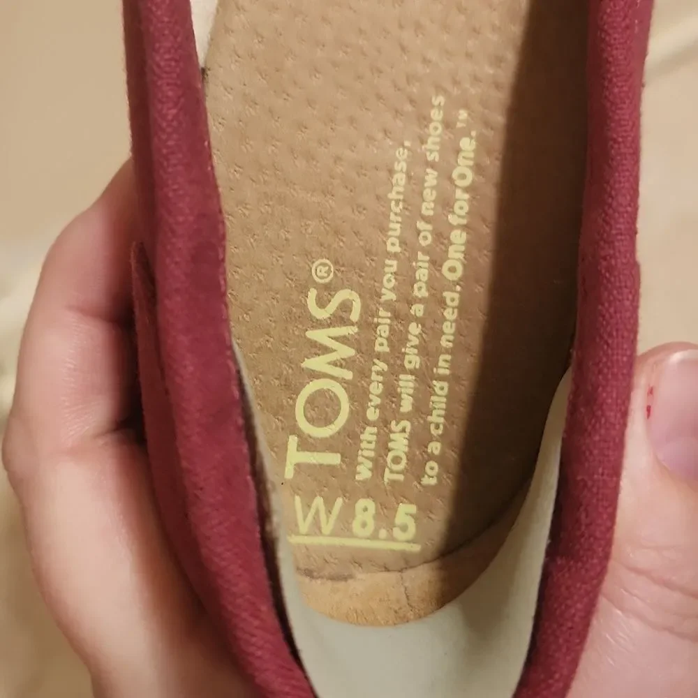 Toms Women's Pink Canvas Heeled Wedge Open Peeptoe Sandals Size 8.5